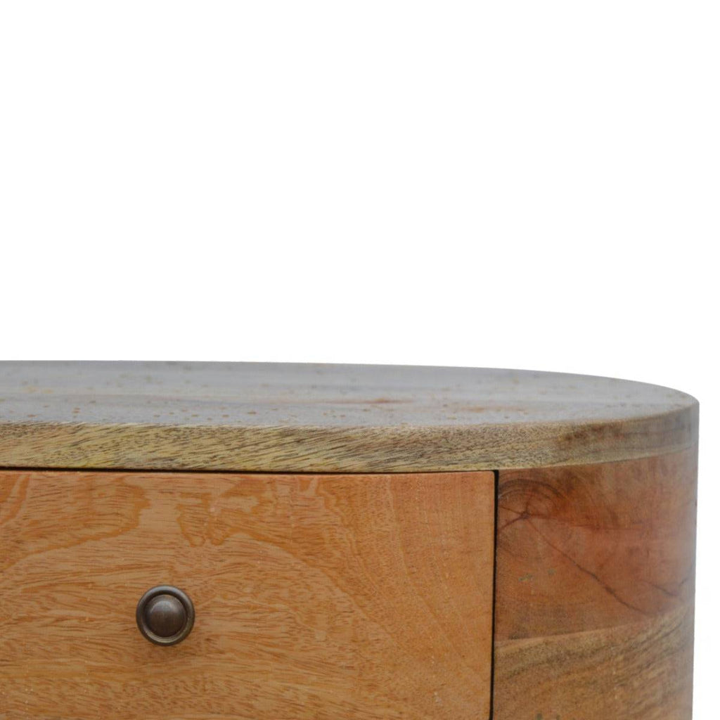 Rounded Bedside Table with 2 Drawers in oak-effect Solid Mango Wood - Price Crash Furniture