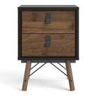 Ry 2 Drawer Bedside Table Cabinet in Matt Black & Walnut - Price Crash Furniture