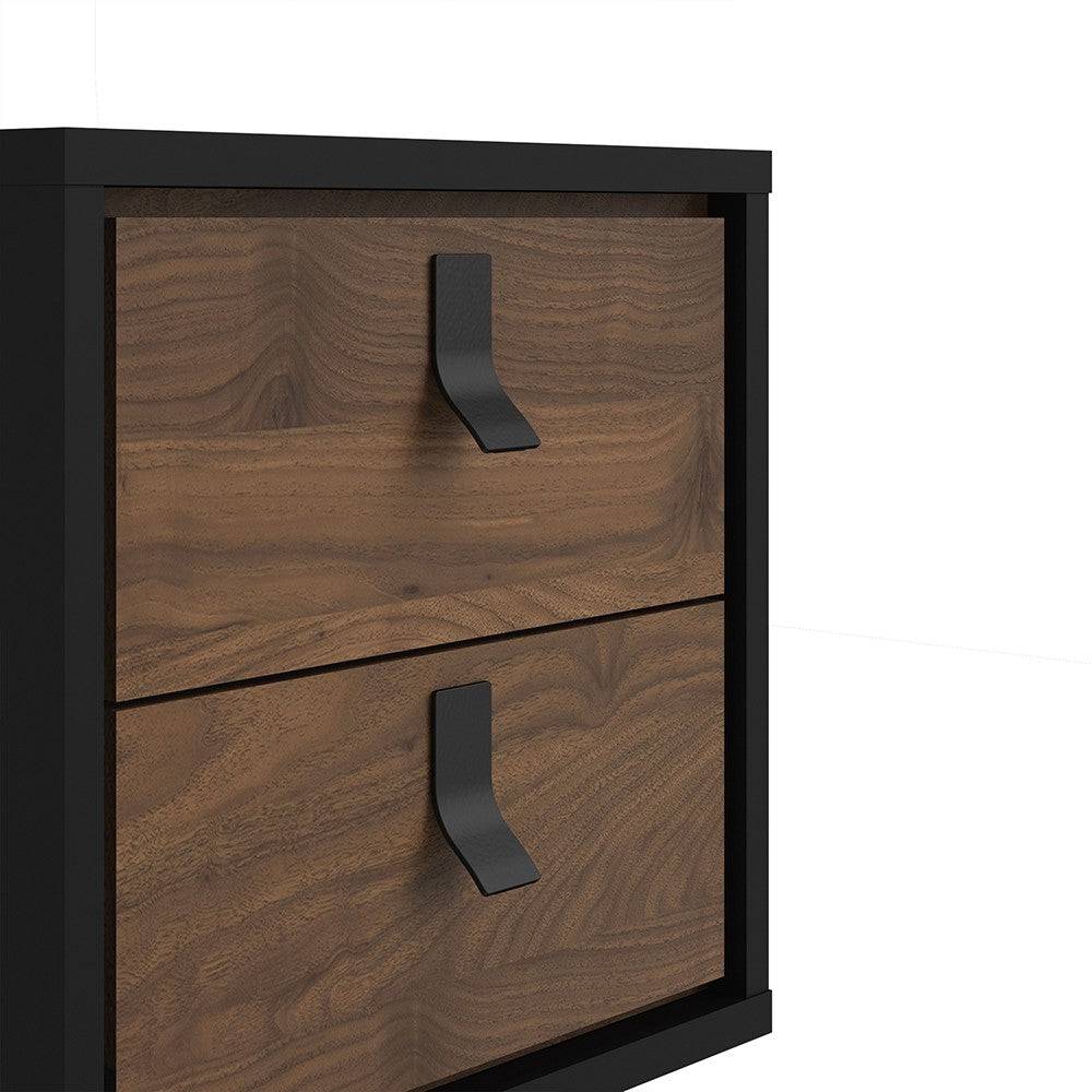 Ry 2 Drawer Bedside Table Cabinet in Matt Black & Walnut - Price Crash Furniture