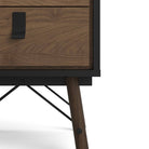 Ry 2 Drawer Bedside Table Cabinet in Matt Black & Walnut - Price Crash Furniture