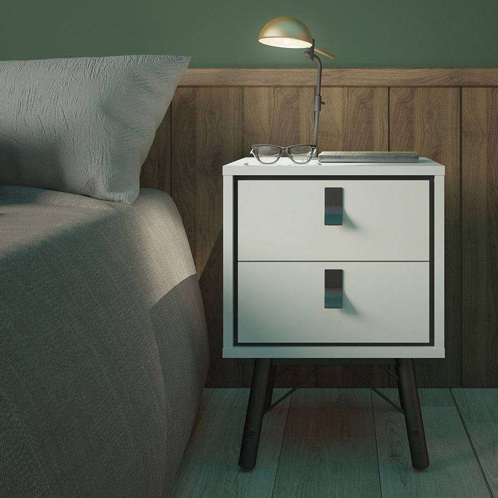 Ry 2 Drawer Bedside Table Cabinet in Matt White - Price Crash Furniture