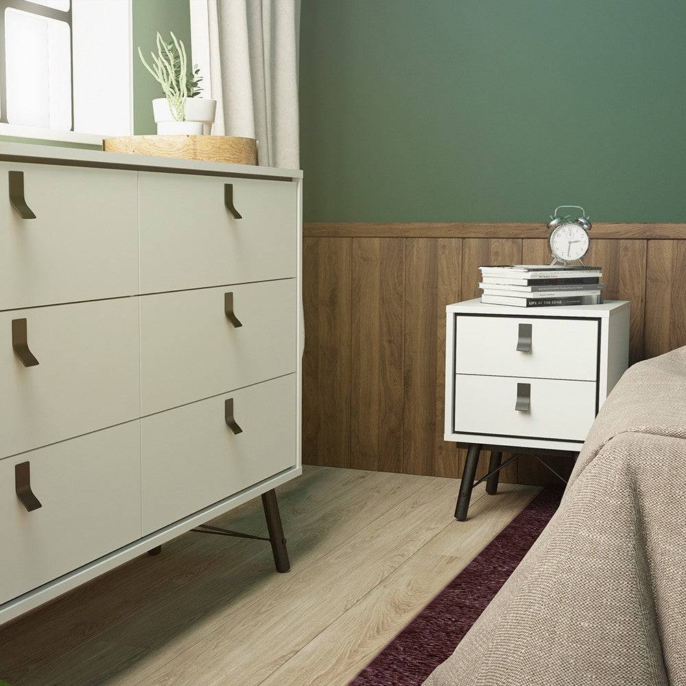 Ry 2 Drawer Bedside Table Cabinet in Matt White - Price Crash Furniture