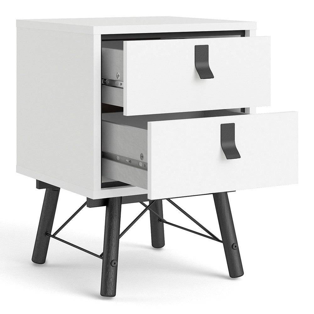 Ry 2 Drawer Bedside Table Cabinet in Matt White - Price Crash Furniture