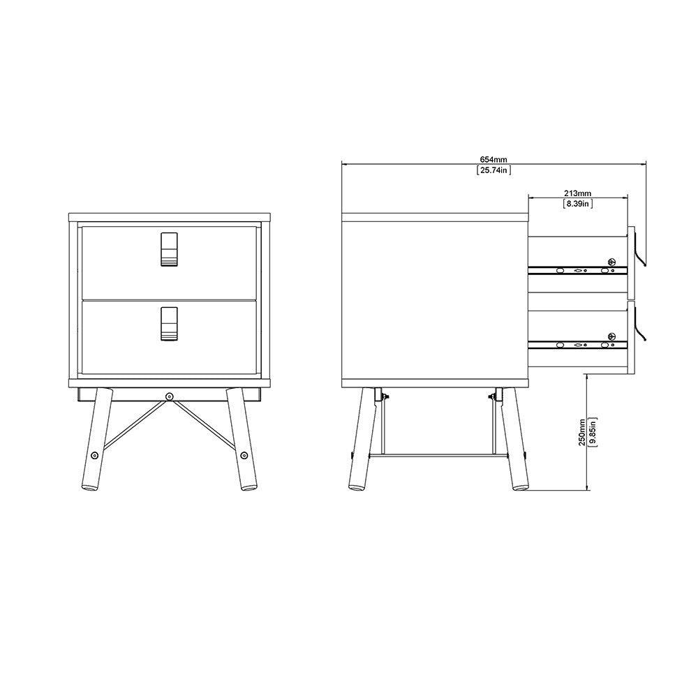 Ry 2 Drawer Bedside Table Cabinet in Matt White - Price Crash Furniture