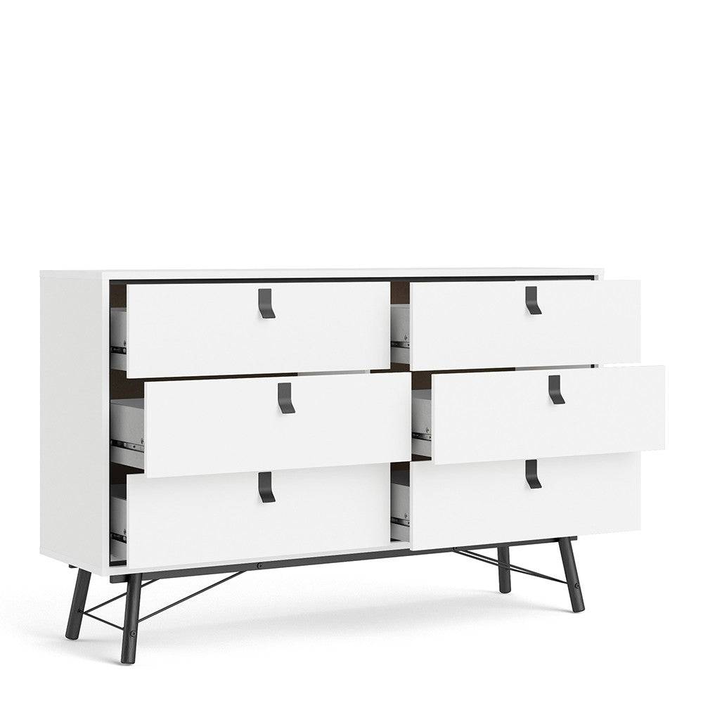 Ry Large Wide Double Chest of Drawers 6 Drawers in Matt Black & Walnut - Price Crash Furniture