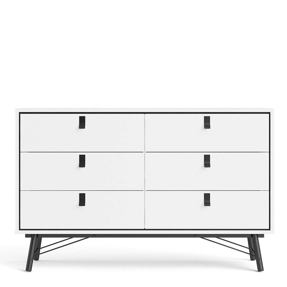 Ry Large Wide Double Chest of Drawers 6 Drawers in Matt Black & Walnut - Price Crash Furniture