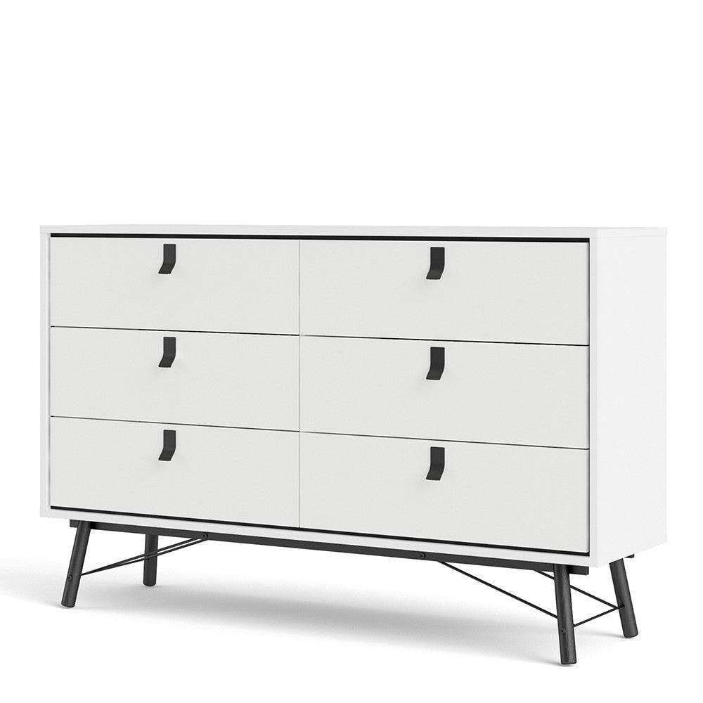 Ry Large Wide Double Chest of Drawers 6 Drawers in Matt Black & Walnut - Price Crash Furniture