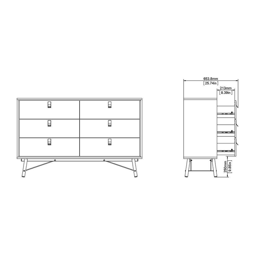 Ry Large Wide Double Chest of Drawers 6 Drawers in Matt Black & Walnut - Price Crash Furniture