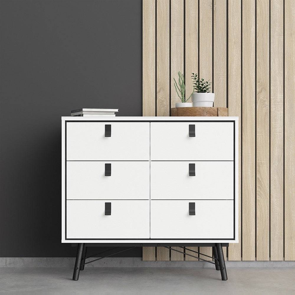 Ry Large Wide Double Chest of Drawers 6 Drawers in Matt White - Price Crash Furniture