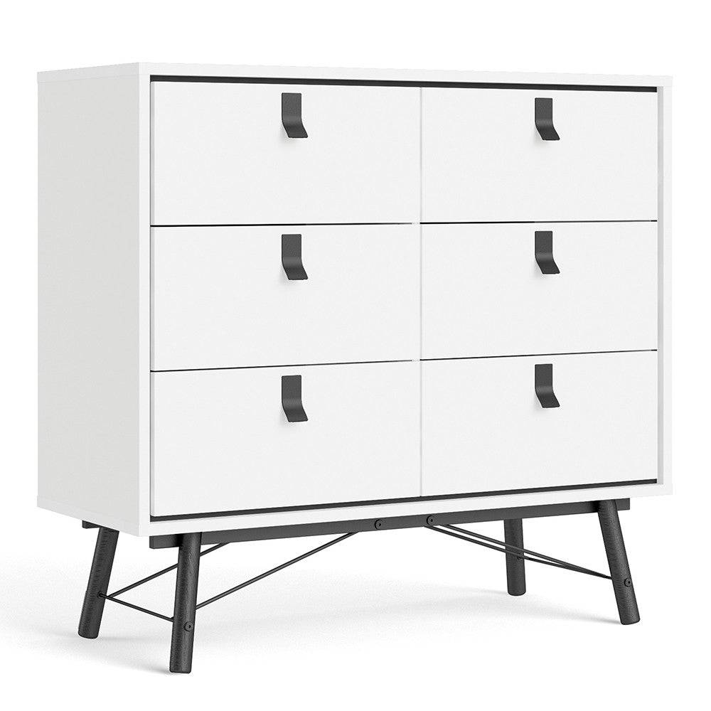 Ry Large Wide Double Chest of Drawers 6 Drawers in Matt White - Price Crash Furniture