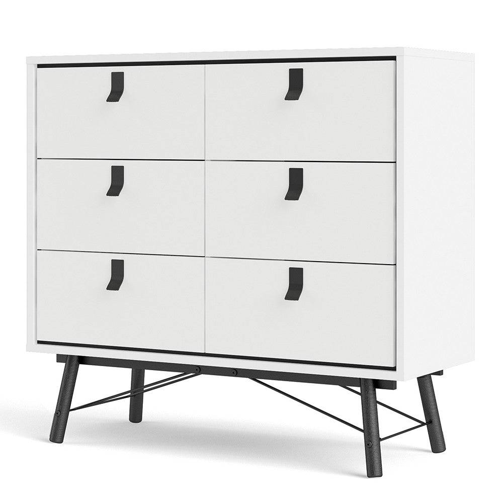 Ry Large Wide Double Chest of Drawers 6 Drawers in Matt White - Price Crash Furniture