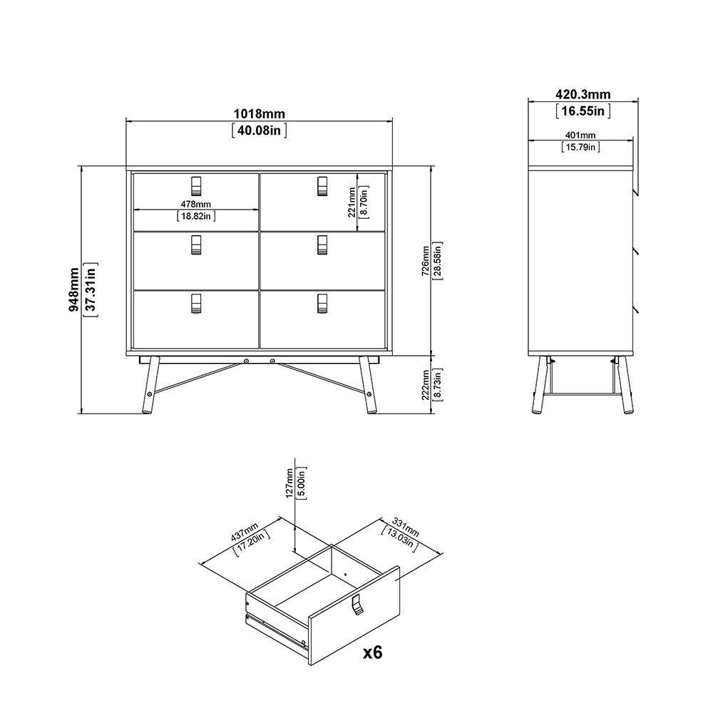 Ry Large Wide Double Chest of Drawers 6 Drawers in Matt White - Price Crash Furniture