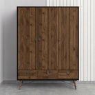 Ry Large Wide Triple Wardrobe 3 Doors + 3 Drawers in Matt Black & Walnut - Price Crash Furniture