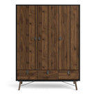 Ry Large Wide Triple Wardrobe 3 Doors + 3 Drawers in Matt Black & Walnut - Price Crash Furniture