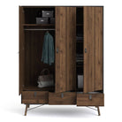 Ry Large Wide Triple Wardrobe 3 Doors + 3 Drawers in Matt Black & Walnut - Price Crash Furniture