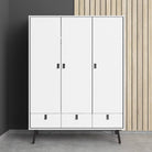 Ry Large Wide Triple Wardrobe 3 Doors + 3 Drawers in Matt White - Price Crash Furniture