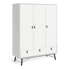 Ry Large Wide Triple Wardrobe 3 Doors + 3 Drawers in Matt White - Price Crash Furniture