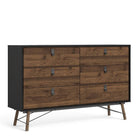 Ry Wide Double 3+3 6 Drawer Chest of Drawers 6 Drawers in Matt Black & Walnut - Price Crash Furniture