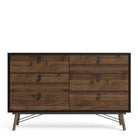 Ry Wide Double 3+3 6 Drawer Chest of Drawers 6 Drawers in Matt Black & Walnut - Price Crash Furniture