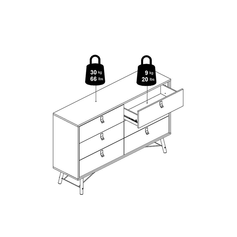 Ry Wide Double 3+3 6 Drawer Chest of Drawers 6 Drawers in Matt Black & Walnut - Price Crash Furniture