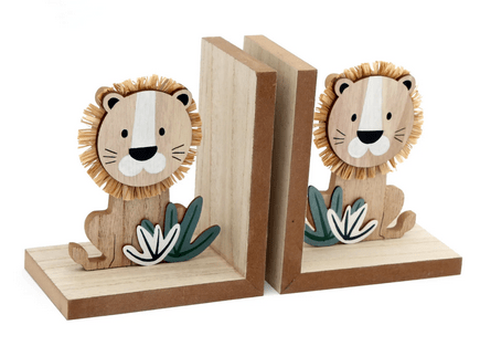 Set of Two Wooden Lion Bookends - Price Crash Furniture