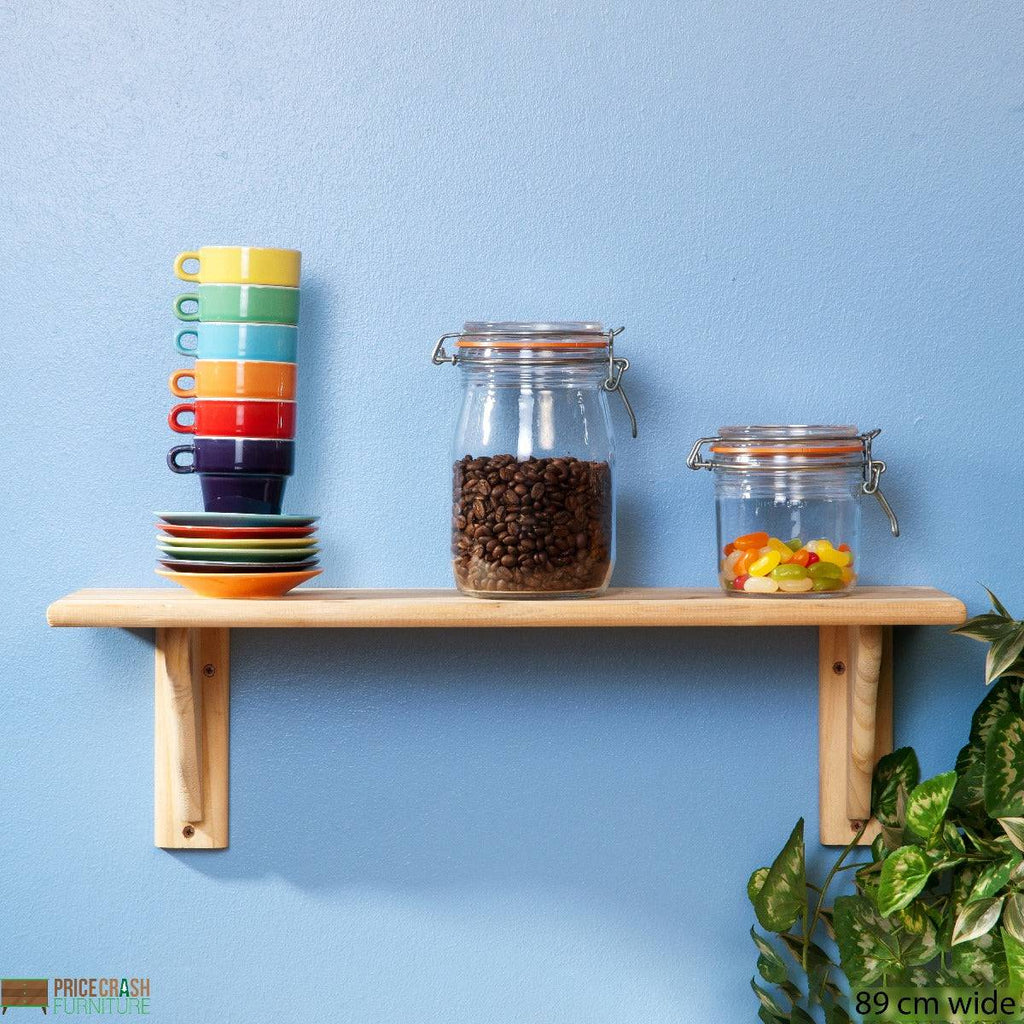 Simple and Natural Wall Shelf 89cm in Solid Wood by Core - Price Crash Furniture