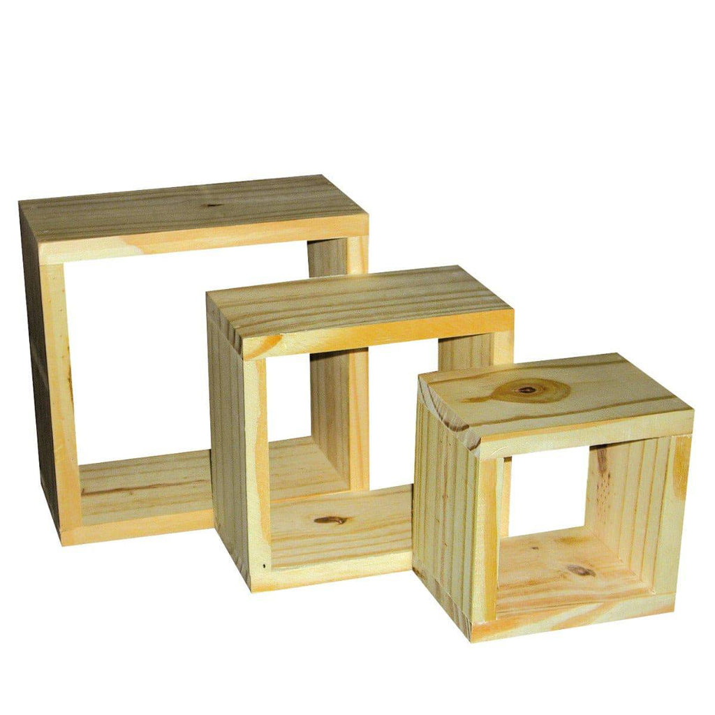 Simple and Natural Wood Wall Shelf Cube 3-Pack by Core - Price Crash Furniture