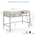 Single Mid-sleeper Bunk Bed in Black Metal by Dorel - Price Crash Furniture