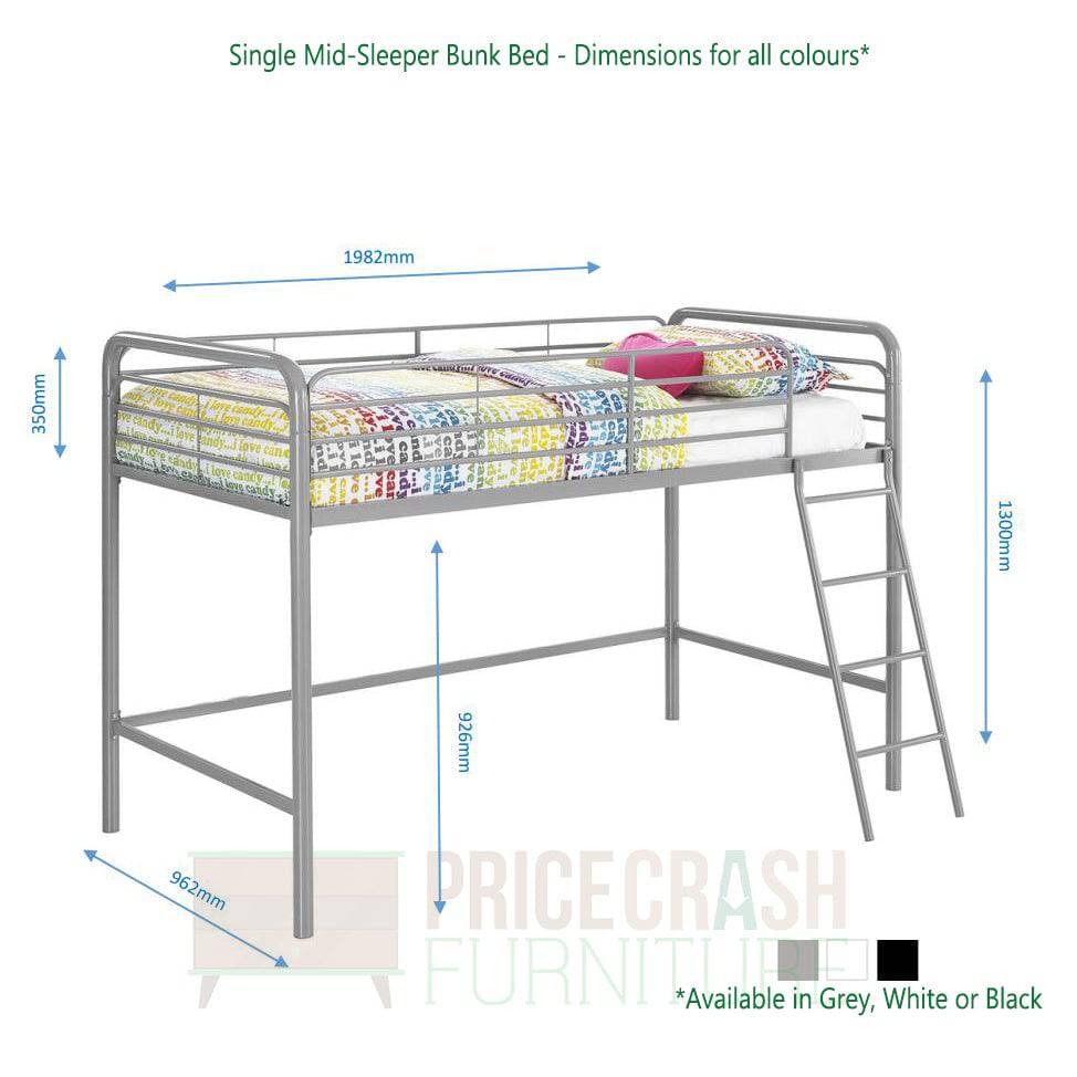 Single Mid-sleeper Bunk Bed in Black Metal by Dorel - Price Crash Furniture