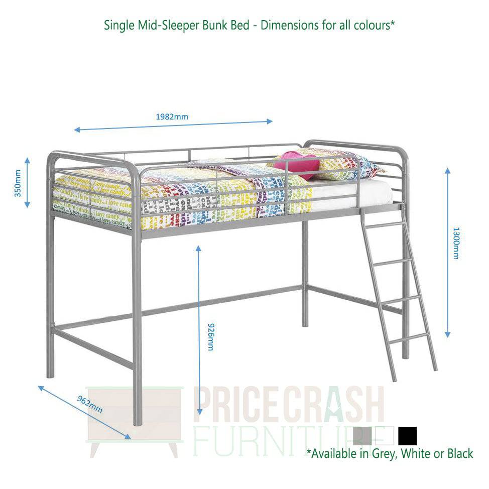 Single Mid-sleeper Bunk Bed in Grey Metal by Dorel - Price Crash Furniture