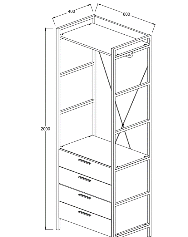 OPEN WARDROBE RIVIERA OAK - BEDROOM FURNITURE- 4 DRAWER - Price Crash Furniture