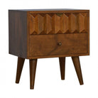 Solid Wood Bedside With Carved Drawer Front - Price Crash Furniture