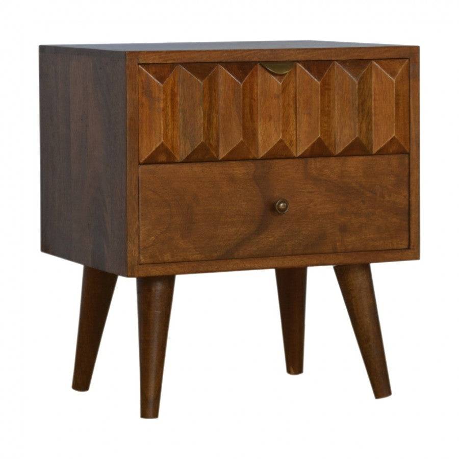 Solid Wood Bedside With Carved Drawer Front - Price Crash Furniture