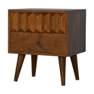 Solid Wood Bedside With Carved Drawer Front - Price Crash Furniture