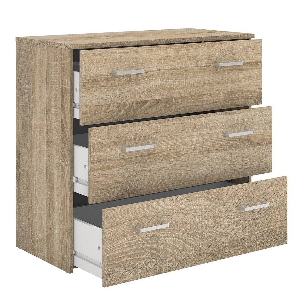 Space 3 Drawer Chest Of Drawers In Oak - Price Crash Furniture