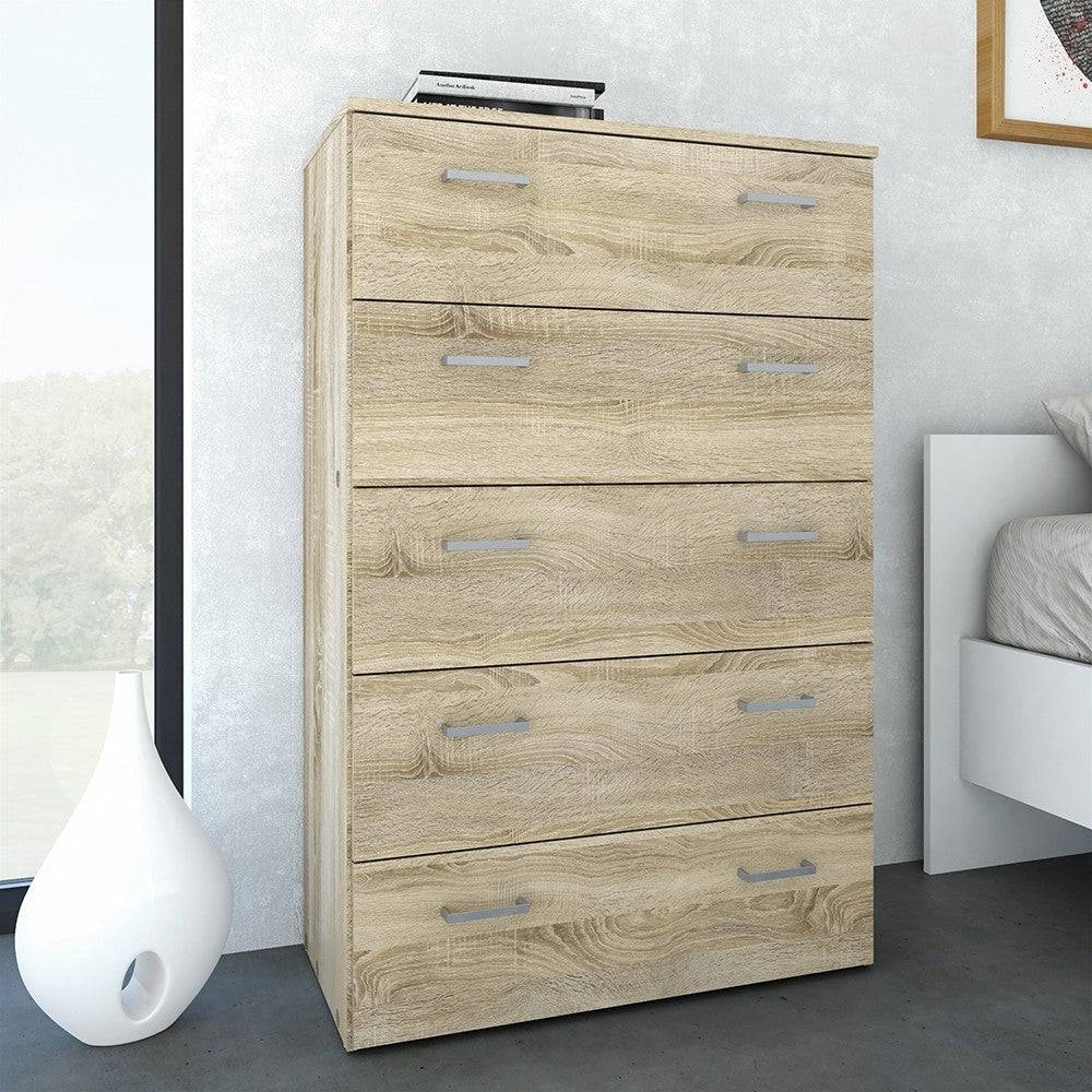 Space 5 Drawer Chest Of Drawers In Oak - Price Crash Furniture