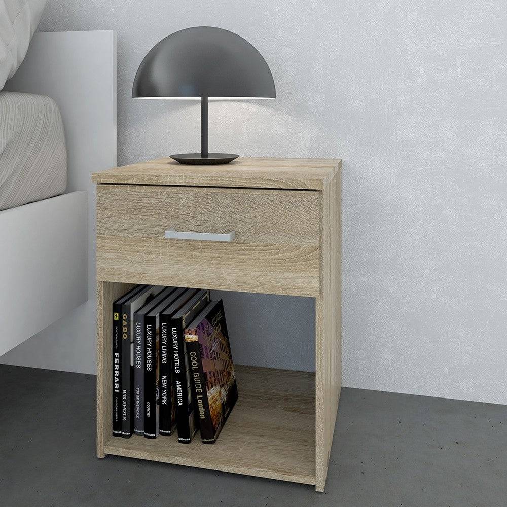 Space Bedside Table Cabinet Unit 1 Drawer In Oak - Price Crash Furniture