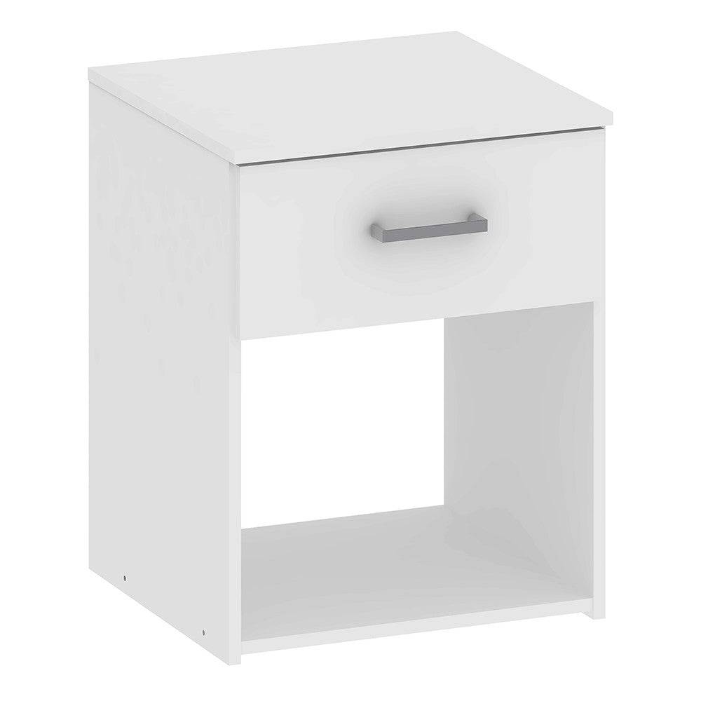 Space Bedside Unit Table Cabinet 1 Drawer In White - Price Crash Furniture