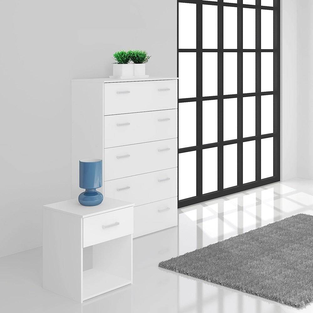 Space Bedside Unit Table Cabinet 1 Drawer In White - Price Crash Furniture