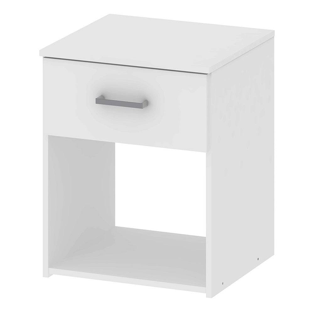 Space Bedside Unit Table Cabinet 1 Drawer In White - Price Crash Furniture