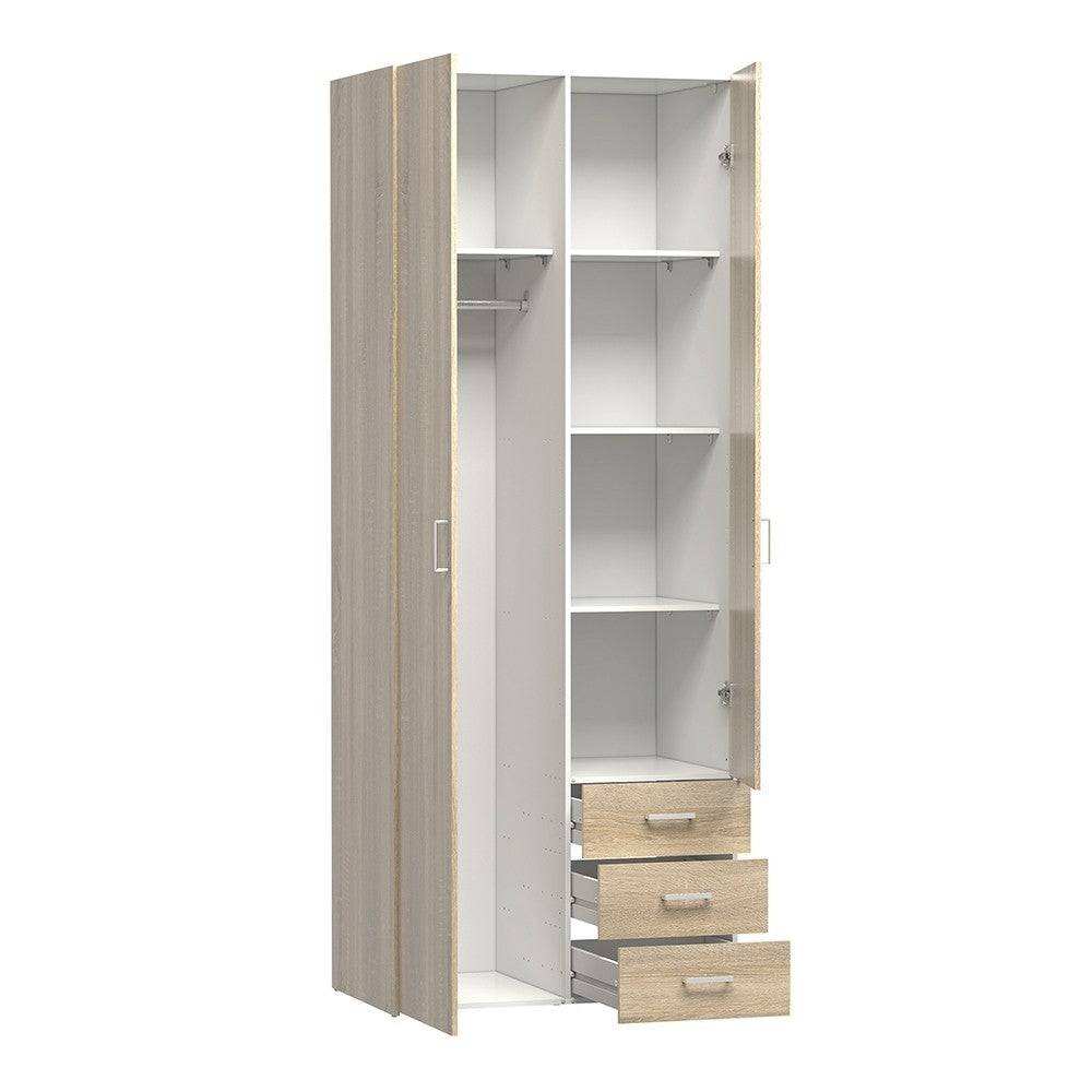 Space Wardrobe - 2 Doors 3 Drawers In Oak - Price Crash Furniture