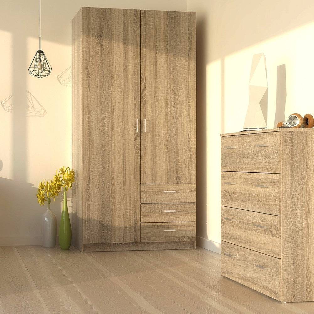 Space Wardrobe - 2 Doors 3 Drawers In Oak - Price Crash Furniture