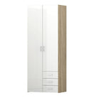 Space Wardrobe - 2 Doors 3 Drawers In Oak With White High Gloss - Price Crash Furniture