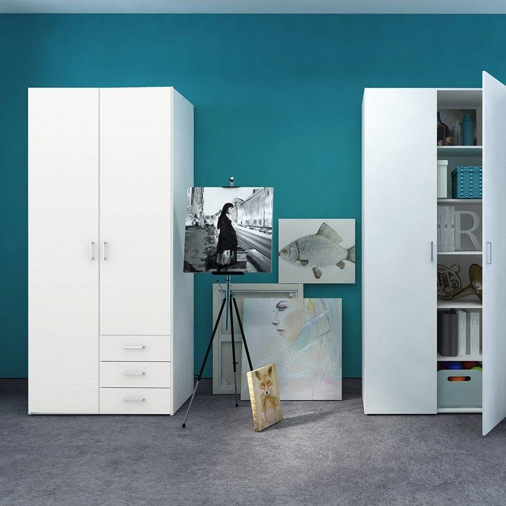 Space Wardrobe - 2 Doors 3 Drawers In White - Price Crash Furniture