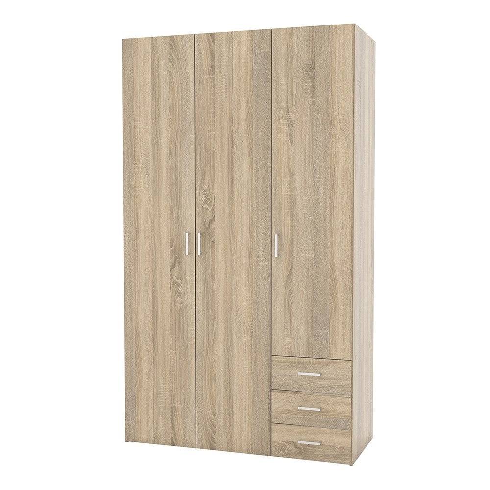 Space Wardrobe - 3 Doors 3 Drawers in Oak - Price Crash Furniture