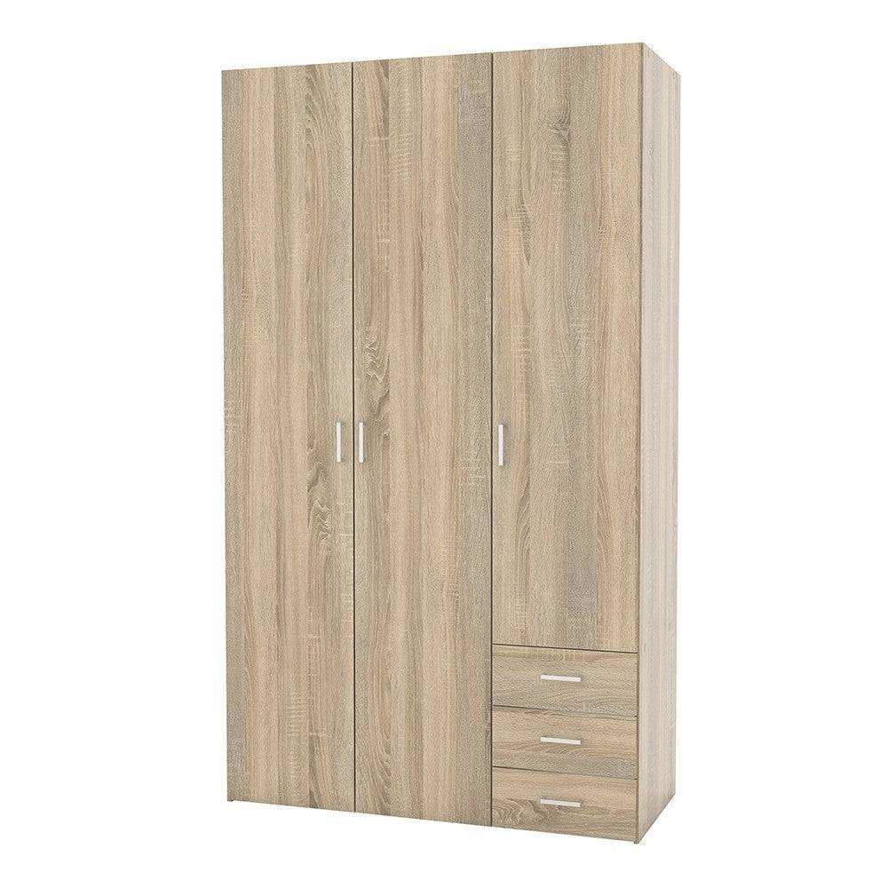Space Wardrobe - 3 Doors 3 Drawers in Oak - Price Crash Furniture