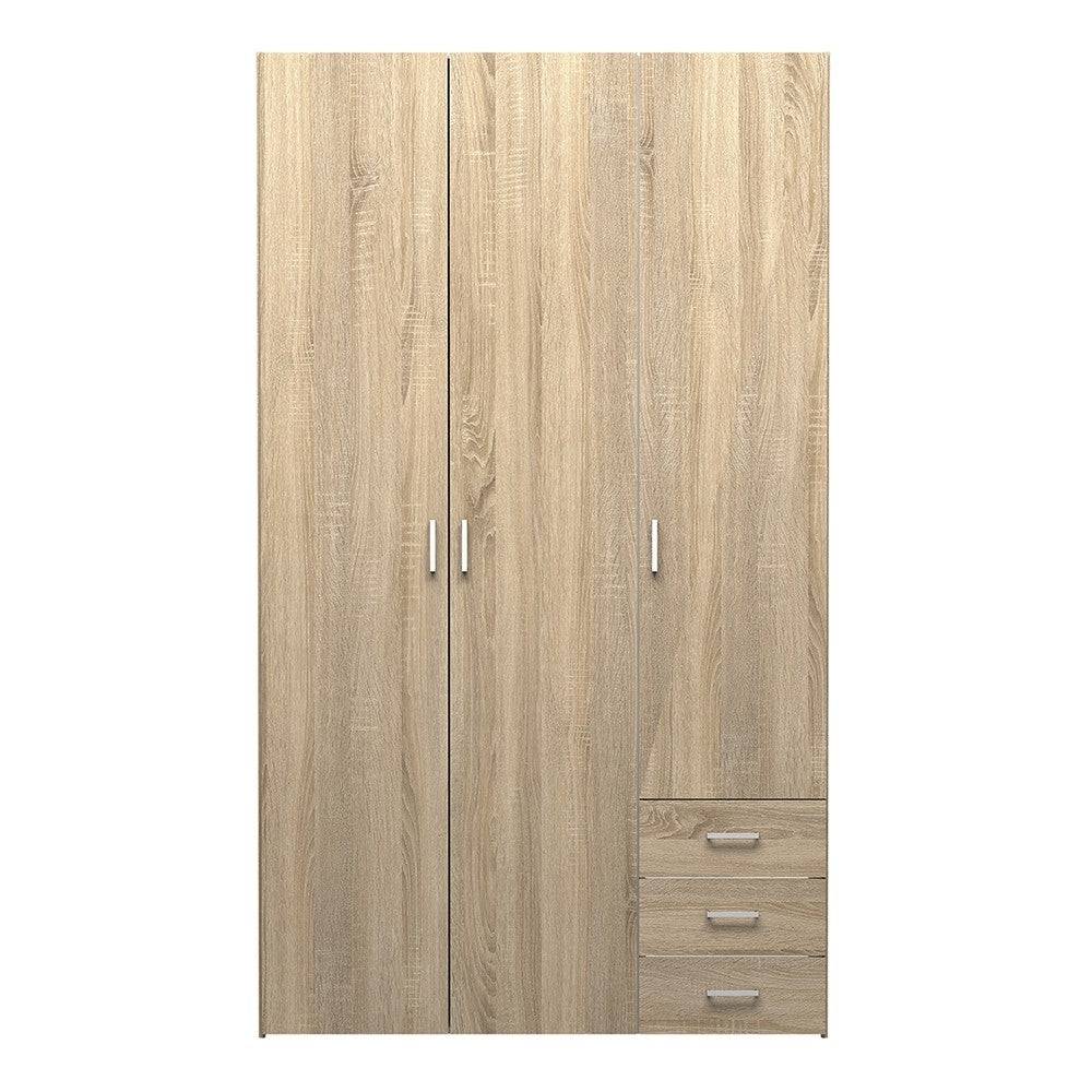 Space Wardrobe - 3 Doors 3 Drawers in Oak - Price Crash Furniture