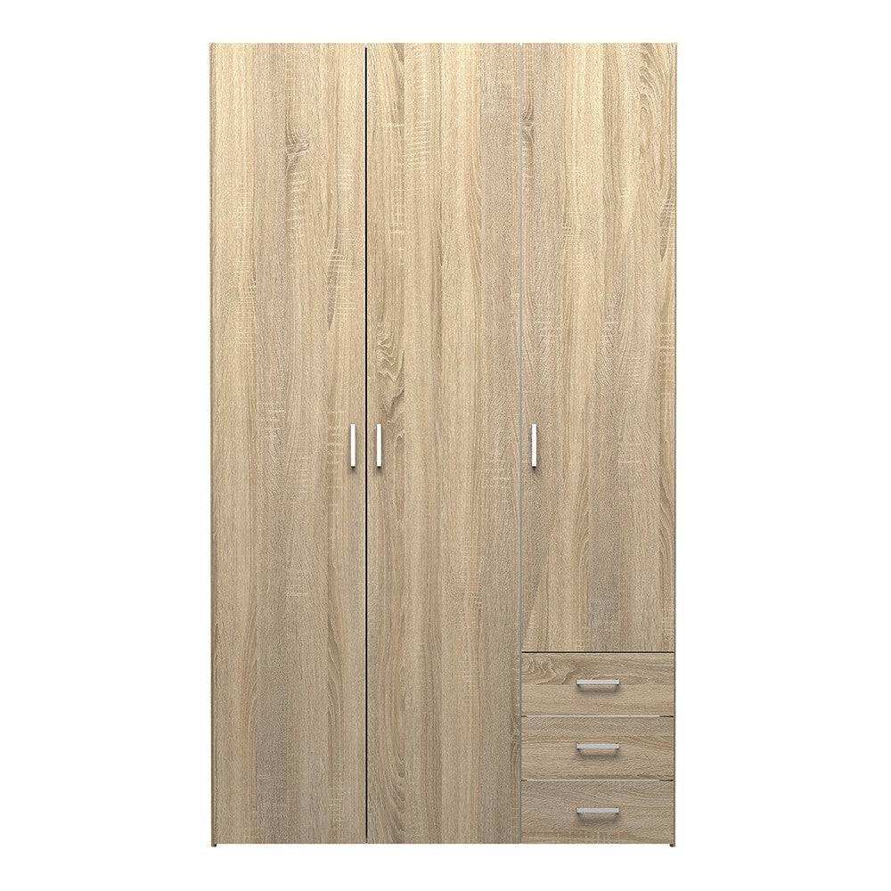 Space Wardrobe - 3 Doors 3 Drawers in Oak - Price Crash Furniture