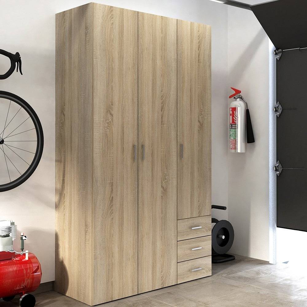 Space Wardrobe - 3 Doors 3 Drawers in Oak - Price Crash Furniture