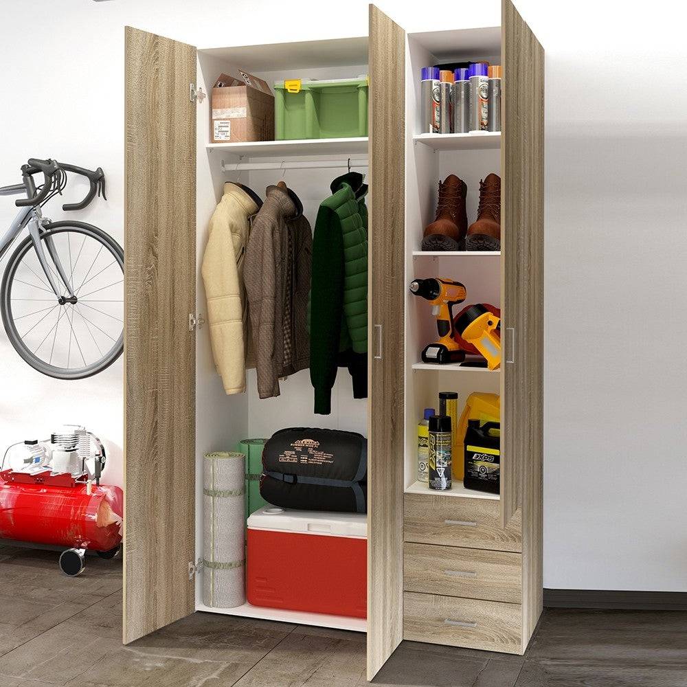 Space Wardrobe - 3 Doors 3 Drawers in Oak - Price Crash Furniture